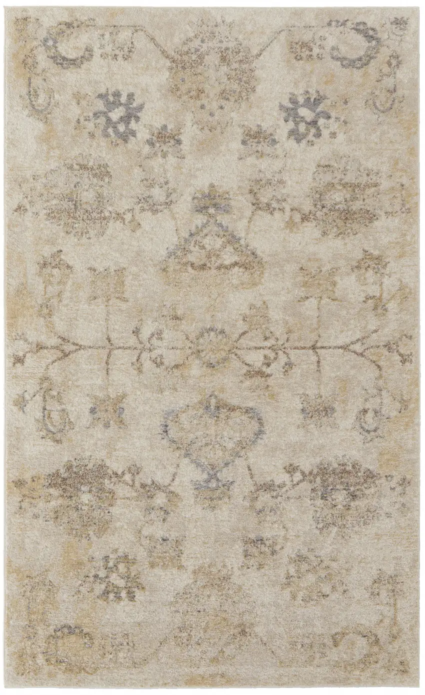 Ivory And Gray Abstract Power Loom Distressed Area Rug Photo 1