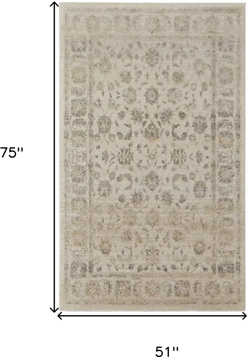 Ivory And Gray Abstract Power Loom Distressed Area Rug Photo 10