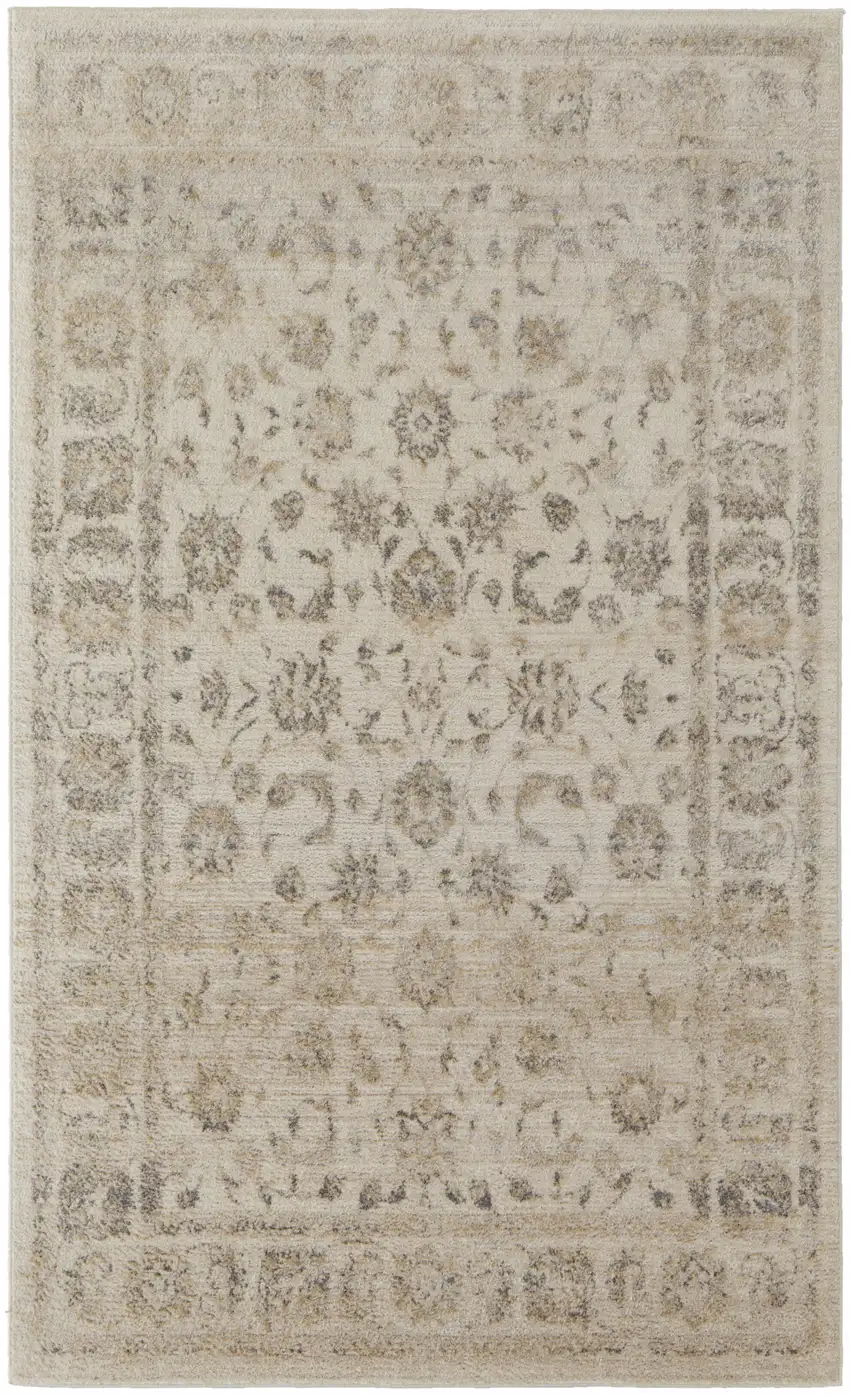 Ivory And Gray Abstract Power Loom Distressed Area Rug Photo 1