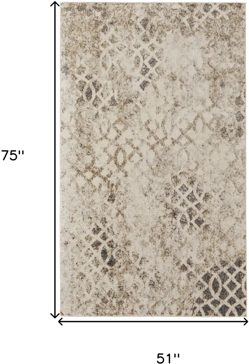 Ivory And Gray Abstract Power Loom Distressed Area Rug Photo 10