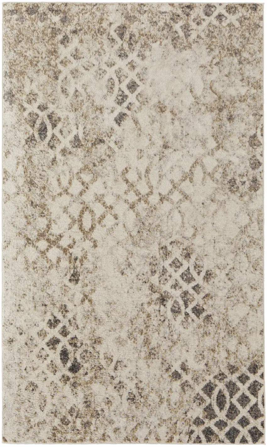 Ivory And Gray Abstract Power Loom Distressed Area Rug Photo 1
