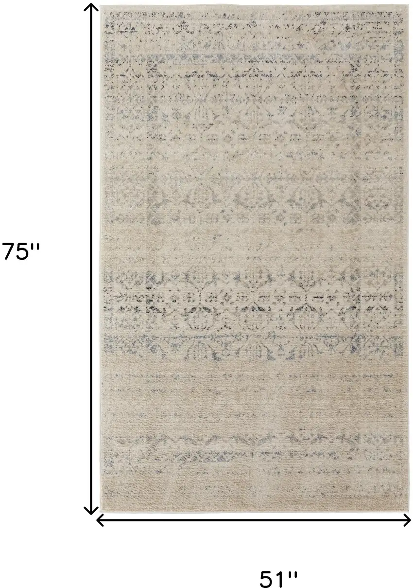Ivory And Gray Abstract Power Loom Distressed Area Rug Photo 10