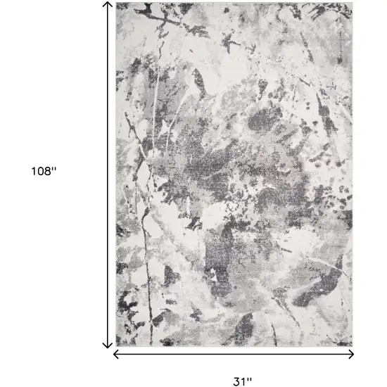 Ivory And Gray Abstract Runner Rug Photo 7