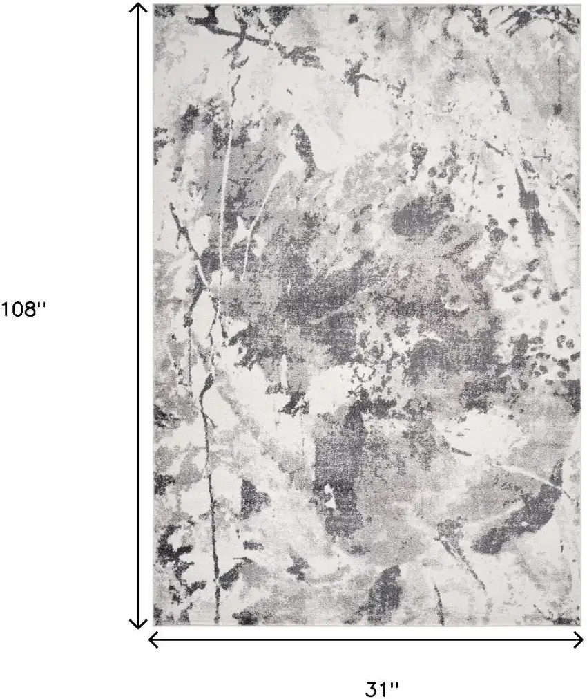 Ivory And Gray Abstract Runner Rug Photo 7