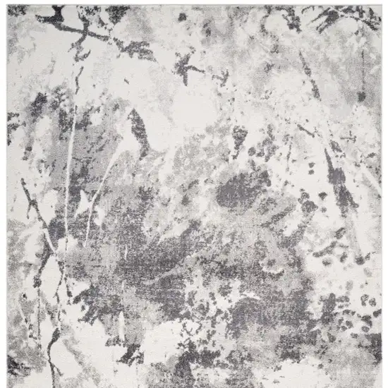 Ivory And Gray Abstract Runner Rug Photo 4