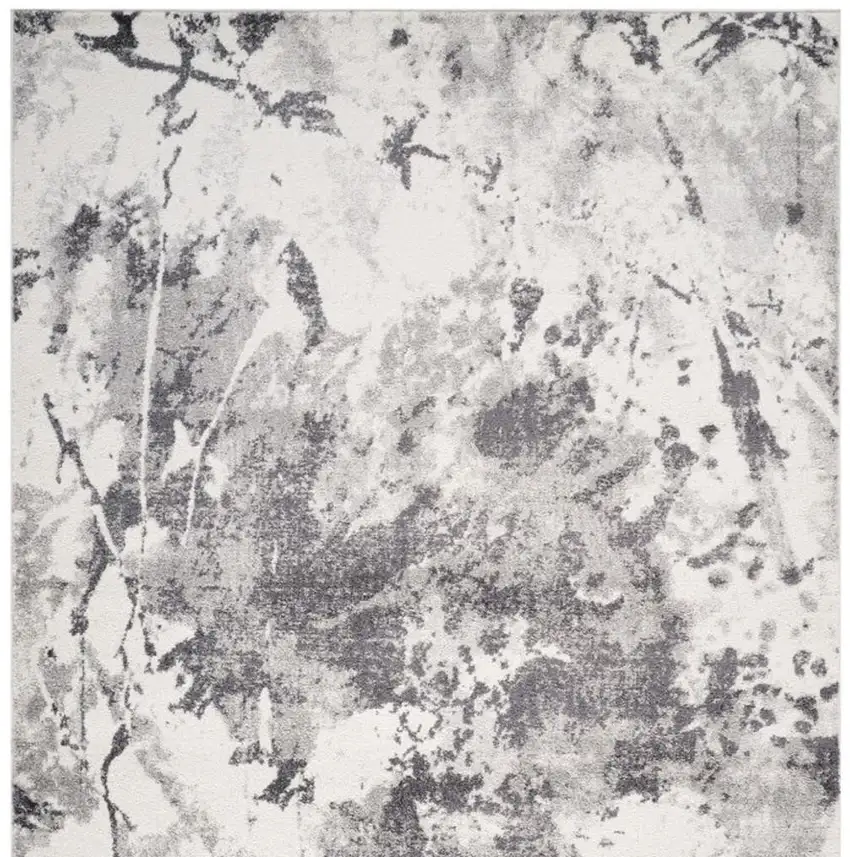 Ivory And Gray Abstract Runner Rug Photo 4