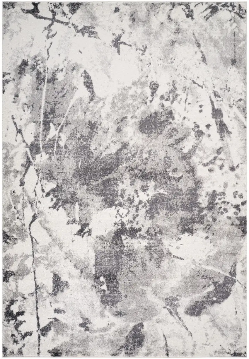 Ivory And Gray Abstract Runner Rug Photo 3