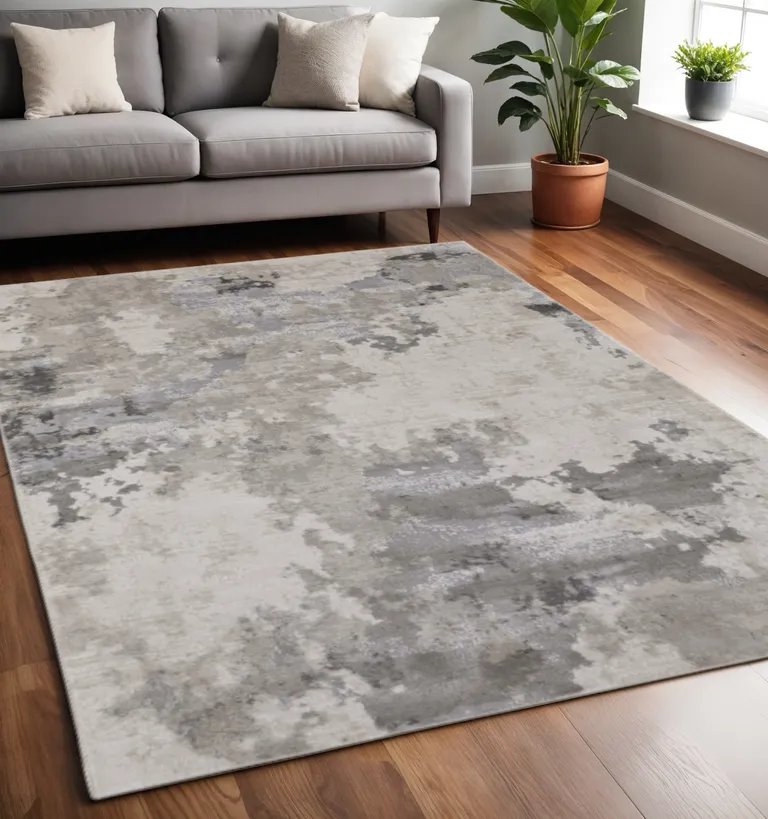 Ivory And Gray Abstract Stain Resistant Area Rug Photo 5