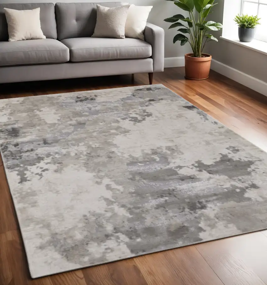 Ivory And Gray Abstract Stain Resistant Area Rug Photo 1