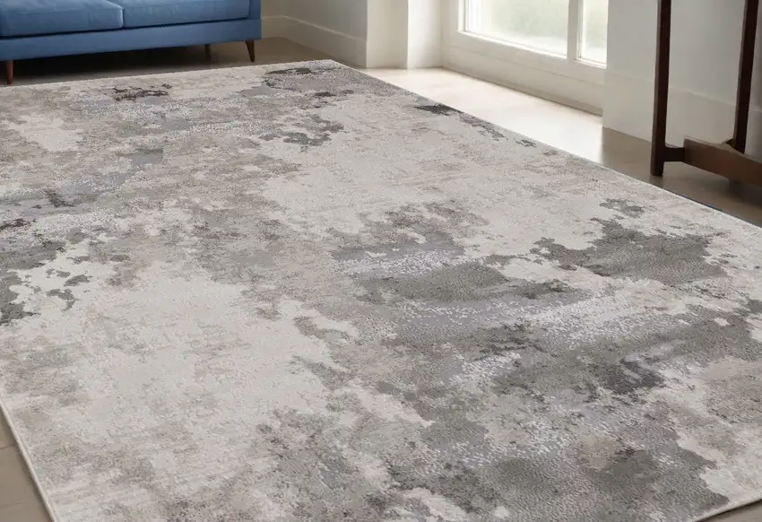 Ivory And Gray Abstract Stain Resistant Area Rug Photo 1