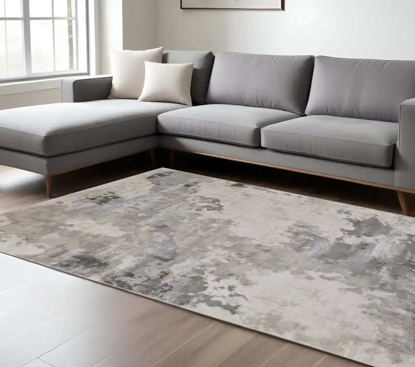 Ivory And Gray Abstract Stain Resistant Area Rug Photo 1
