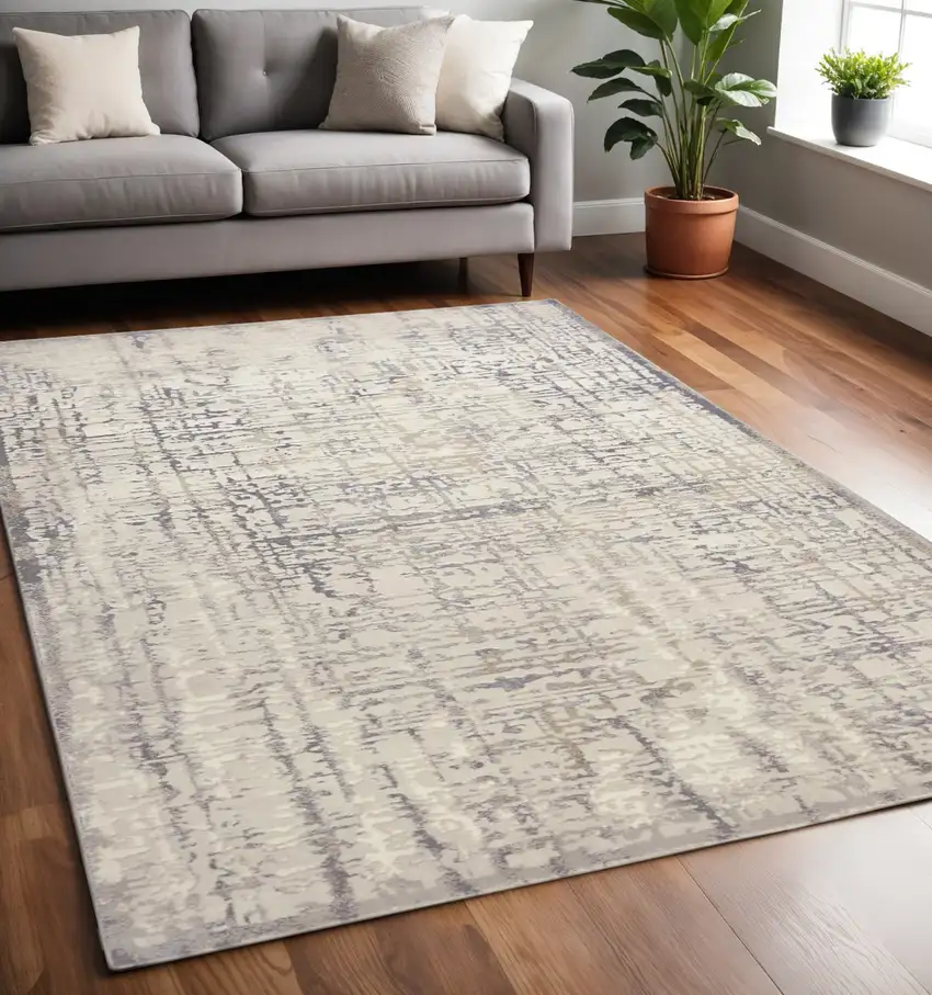 Gray and Ivory Abstract Area Rug Photo 1