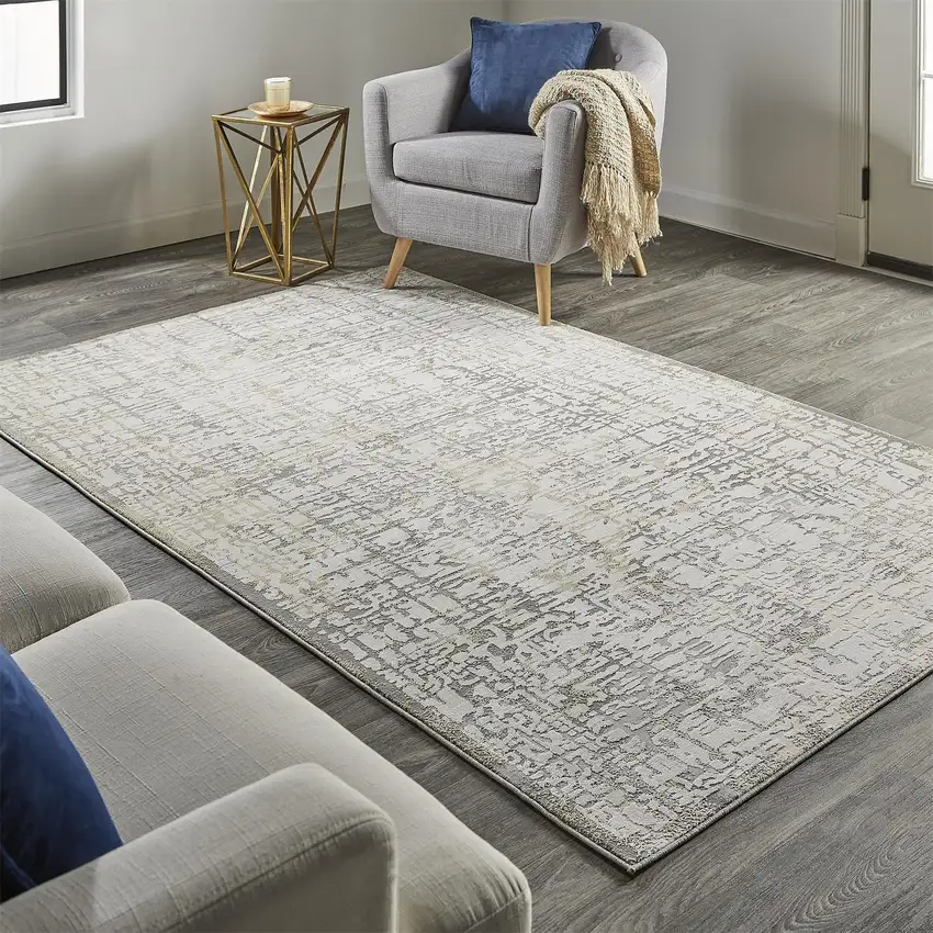 Ivory And Gray Abstract Stain Resistant Area Rug Photo 6