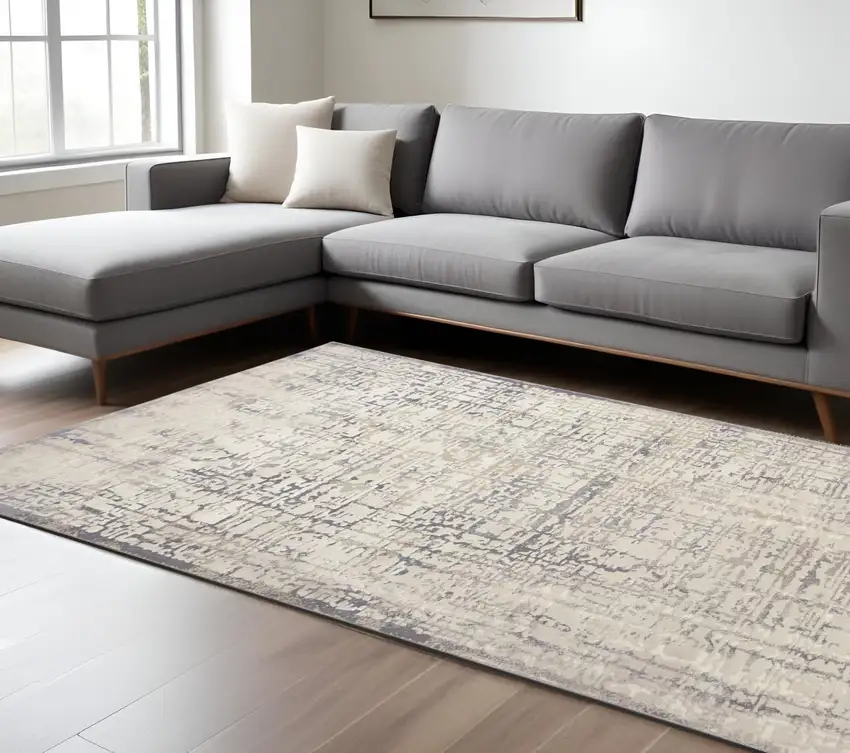 Gray and Ivory Abstract Area Rug Photo 1