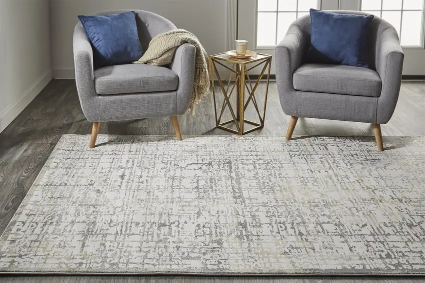 Ivory And Gray Abstract Stain Resistant Area Rug Photo 7