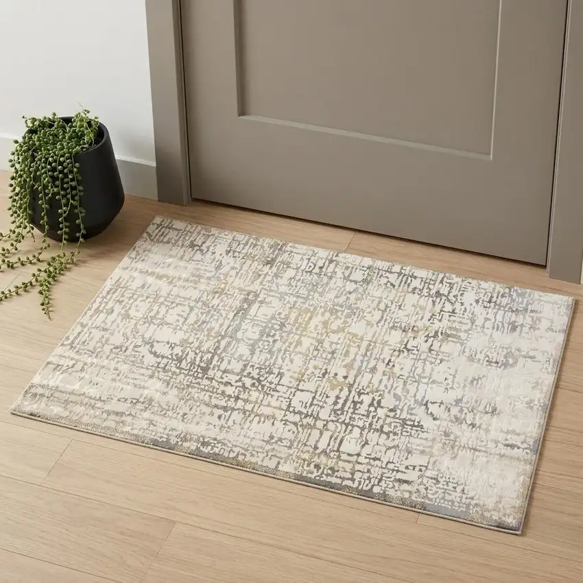 Ivory And Gray Abstract Stain Resistant Area Rug Photo 1