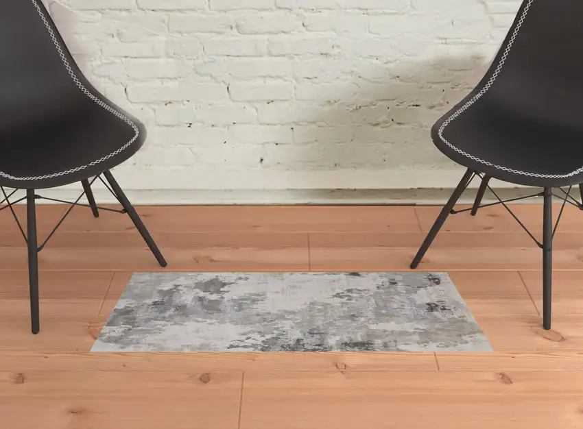Ivory And Gray Abstract Stain Resistant Area Rug Photo 2