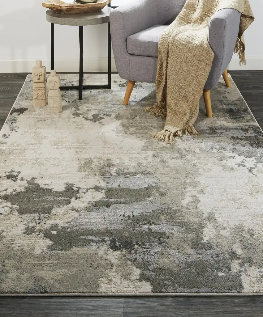 Ivory And Gray Abstract Stain Resistant Area Rug Photo 6