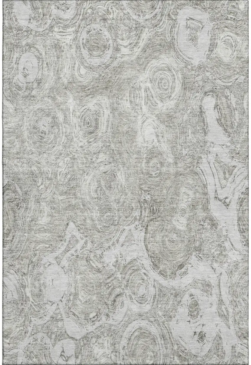 Ivory And Gray Abstract Washable Area Rug With UV Protection Photo 1