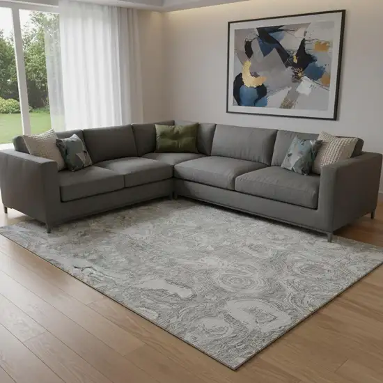 Ivory And Gray Abstract Washable Area Rug With UV Protection Photo 1