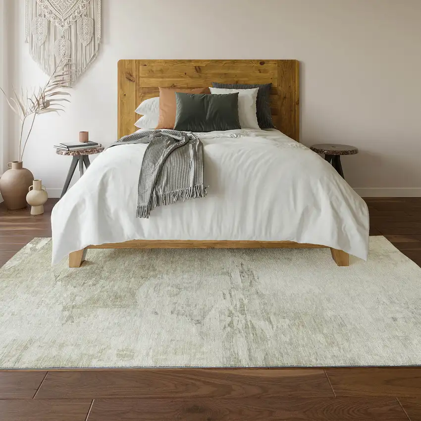 Ivory And Gray Abstract Washable Area Rug With UV Protection Photo 8