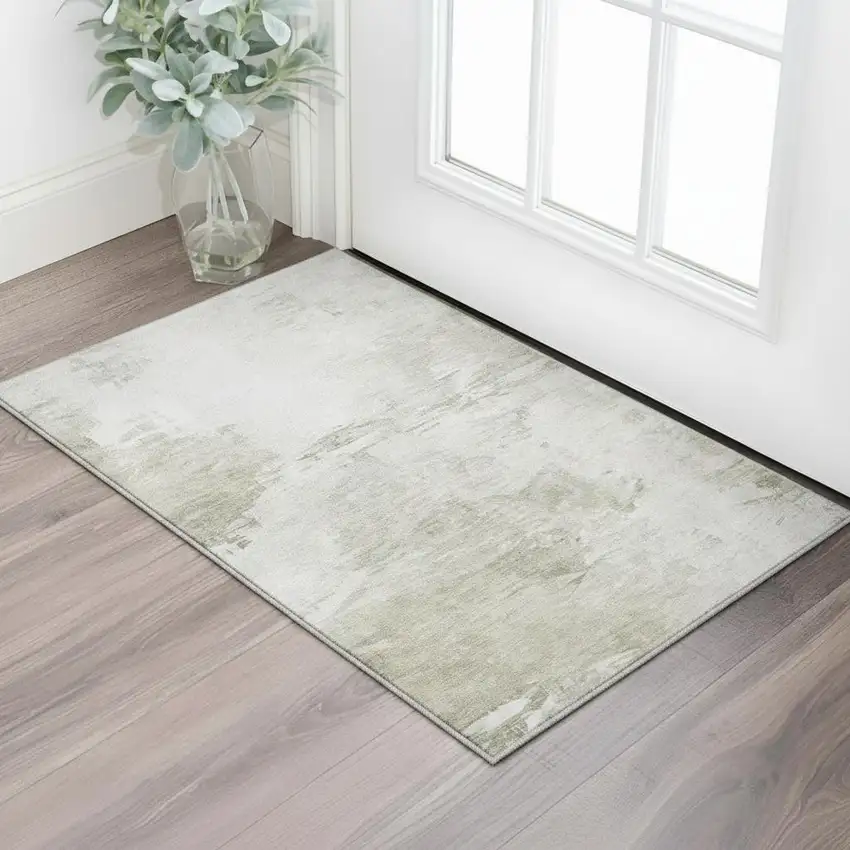 Ivory And Gray Abstract Washable Area Rug With UV Protection Photo 1
