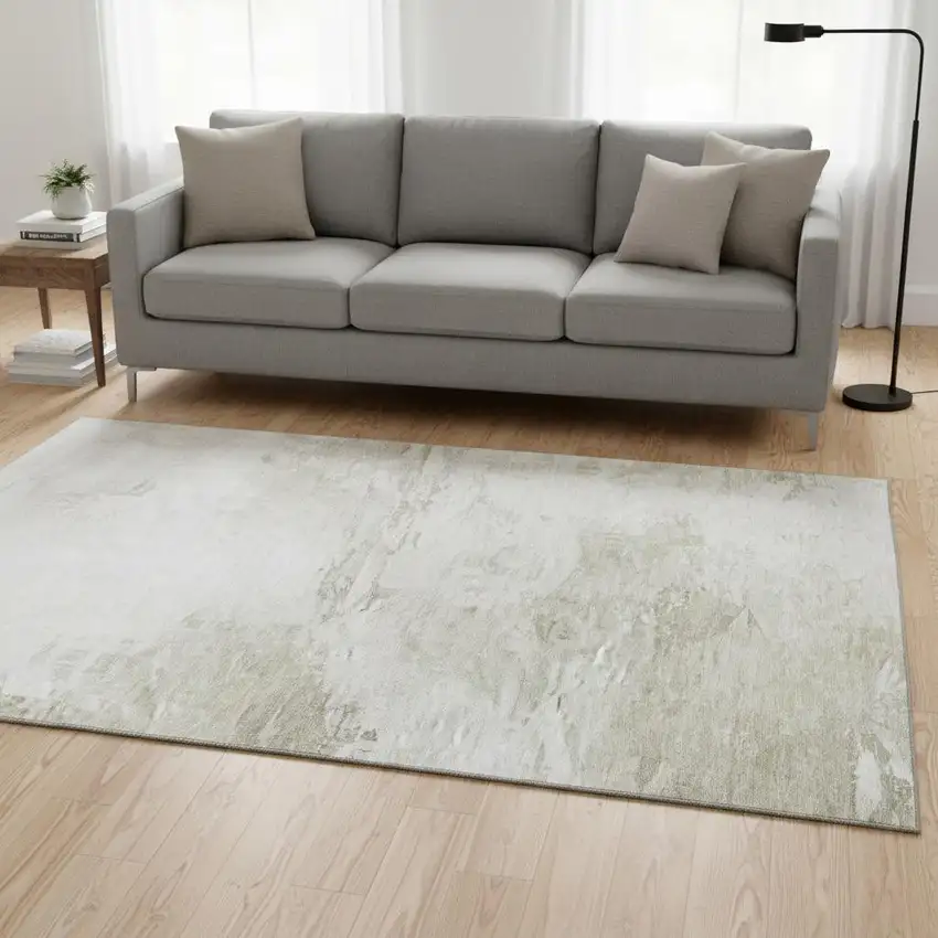 Ivory And Gray Abstract Washable Area Rug With UV Protection Photo 2