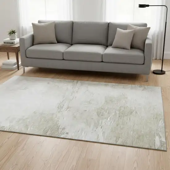 Ivory And Gray Abstract Washable Area Rug With UV Protection Photo 2