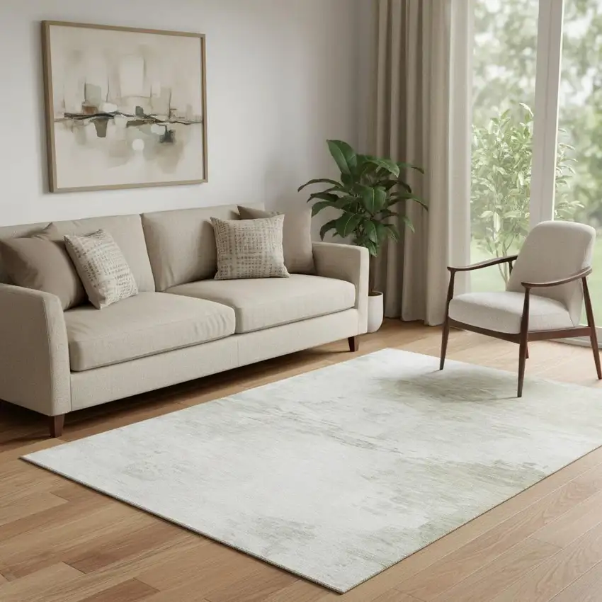 Ivory And Gray Abstract Washable Area Rug With UV Protection Photo 1