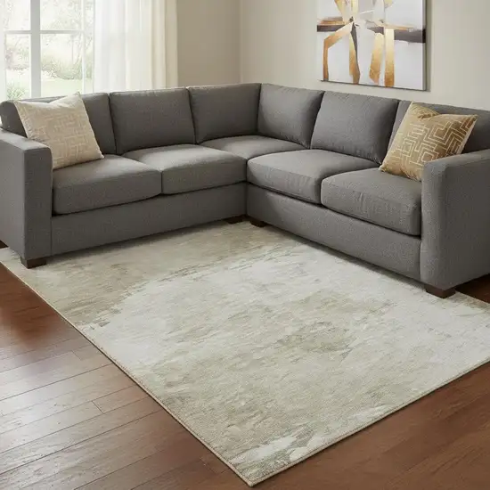 Ivory And Gray Abstract Washable Area Rug With UV Protection Photo 1