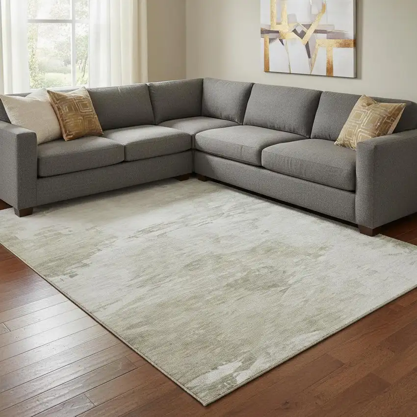 Ivory And Gray Abstract Washable Area Rug With UV Protection Photo 1