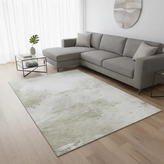 Ivory And Gray Abstract Washable Area Rug With UV Protection Photo 2