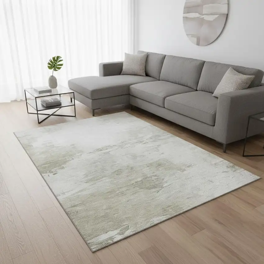 Ivory And Gray Abstract Washable Area Rug With UV Protection Photo 2