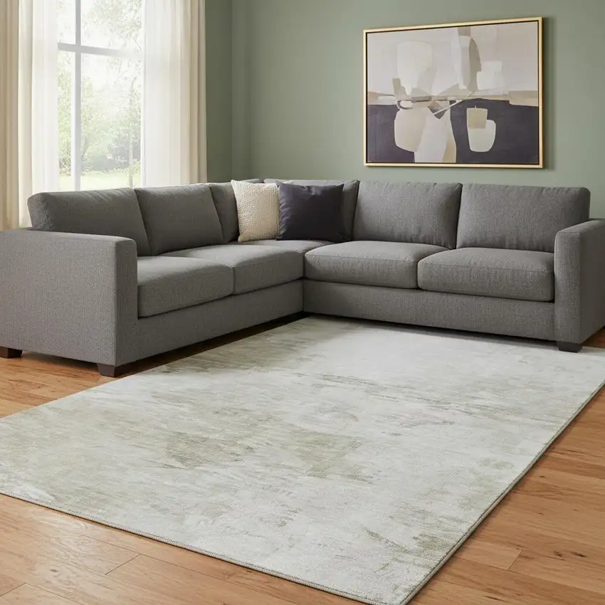 Ivory And Gray Abstract Washable Area Rug With UV Protection Photo 1