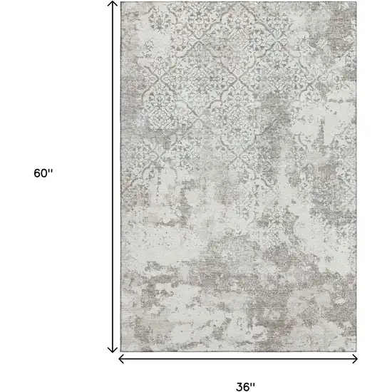 Ivory And Gray Abstract Washable Area Rug With UV Protection Photo 3