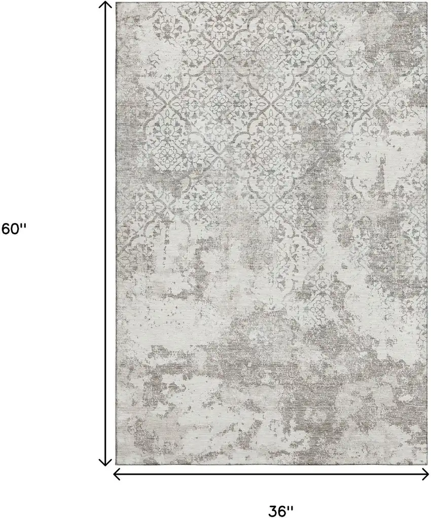 Ivory And Gray Abstract Washable Area Rug With UV Protection Photo 3