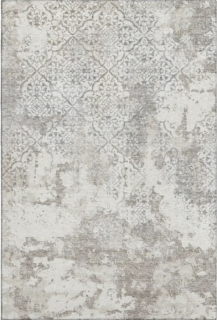 Ivory And Gray Abstract Washable Area Rug With UV Protection Photo 1