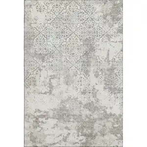 Photo of Ivory And Gray Abstract Washable Area Rug With UV Protection
