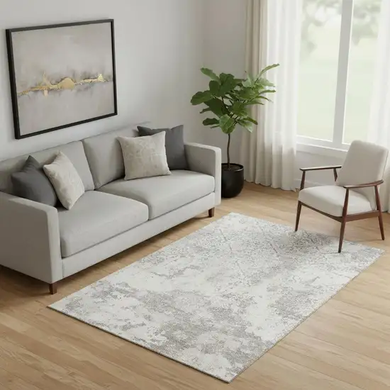 Ivory And Gray Abstract Washable Area Rug With UV Protection Photo 1