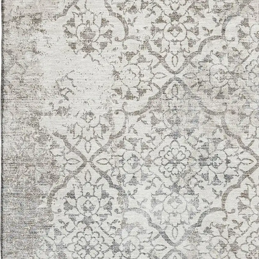 Ivory And Gray Abstract Washable Area Rug With UV Protection Photo 3