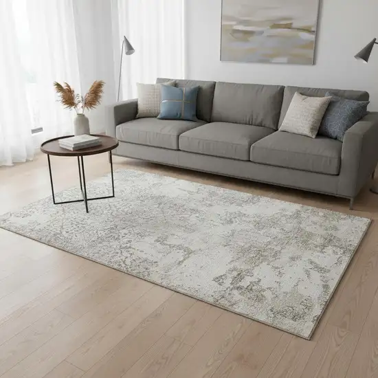 Ivory And Gray Abstract Washable Area Rug With UV Protection Photo 2