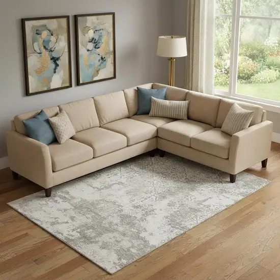 Ivory And Gray Abstract Washable Area Rug With UV Protection Photo 1