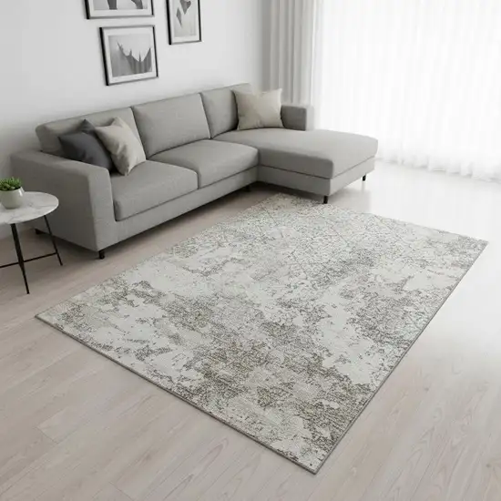Ivory And Gray Abstract Washable Area Rug With UV Protection Photo 2