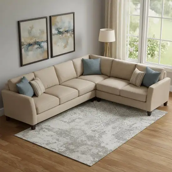 Ivory And Gray Abstract Washable Area Rug With UV Protection Photo 1