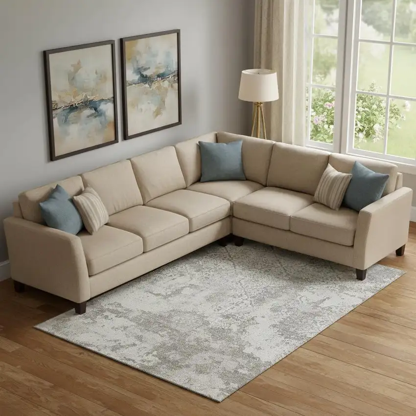 Ivory And Gray Abstract Washable Area Rug With UV Protection Photo 1