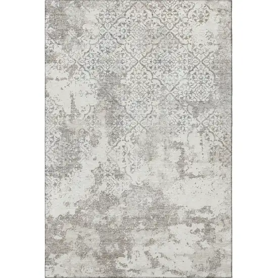 Ivory And Gray Abstract Washable Area Rug With UV Protection Photo 4