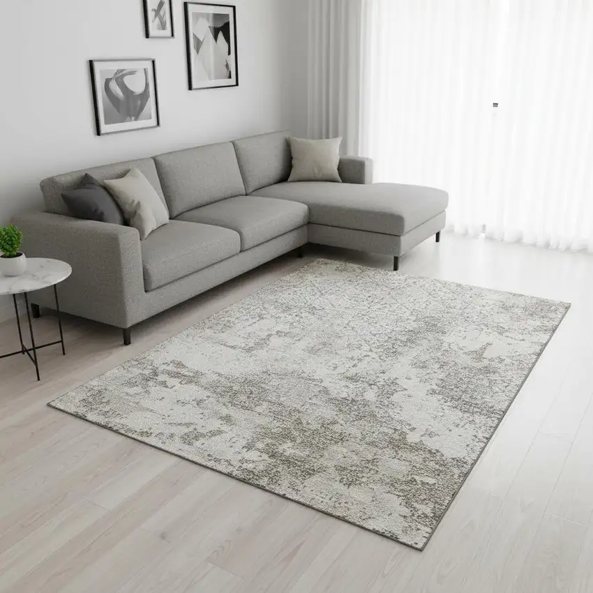 Ivory And Gray Abstract Washable Area Rug With UV Protection Photo 2