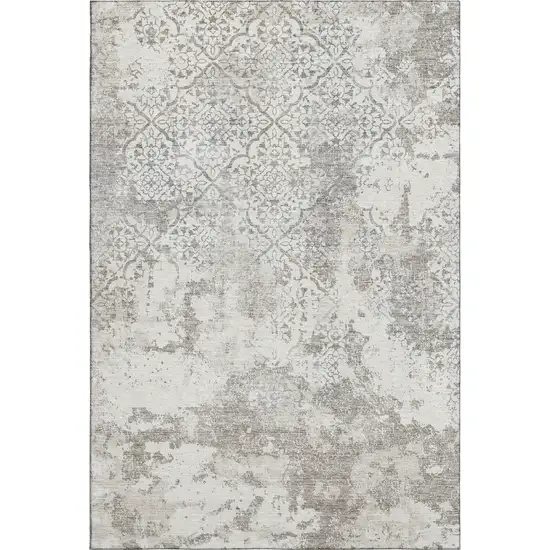 Ivory And Gray Abstract Washable Area Rug With UV Protection Photo 1
