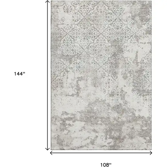 Ivory And Gray Abstract Washable Area Rug With UV Protection Photo 3