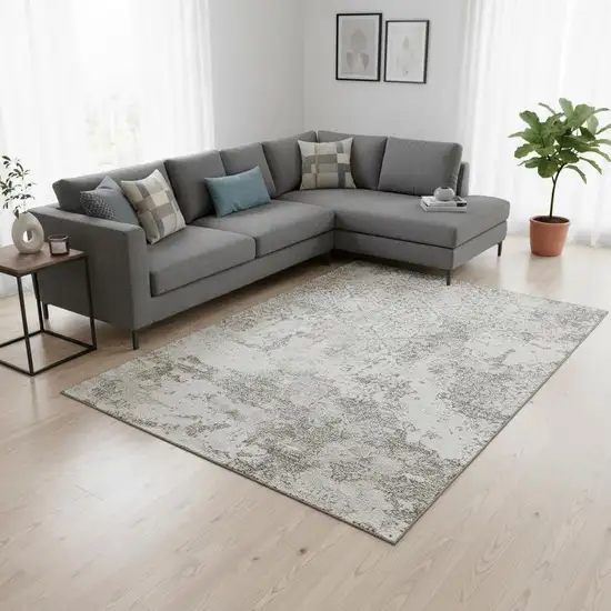 Ivory And Gray Abstract Washable Area Rug With UV Protection Photo 2